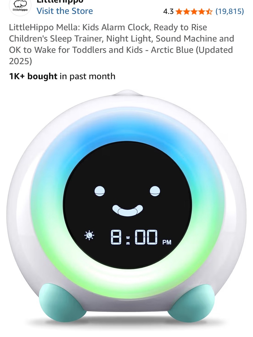 Little hippo - Mella Kids Alarm Clock - Teal